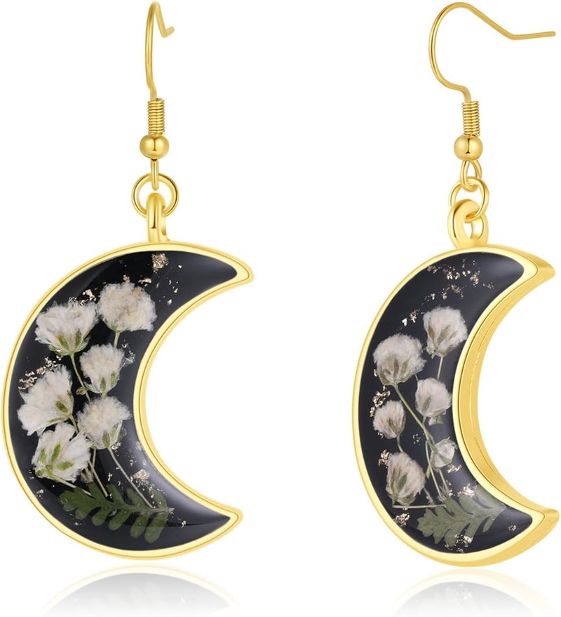 AUNTESIGN Store Forget-Me-Not and Queen Anne's Lace Pressed Wildflower Earrings | Pressed Flower Earrings | Handmade Drop and Dangle Earrings | Gift for Woman - Image 1